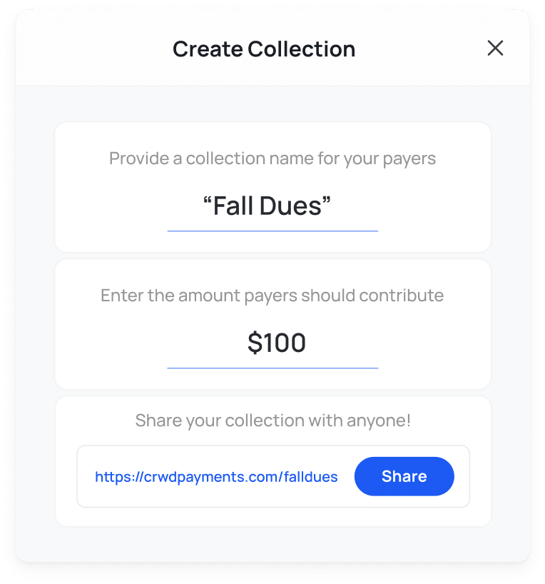 Create a collection link to collect dues from your members