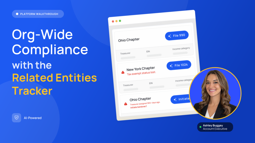 related entities tracker and track form 990 filings across chapters